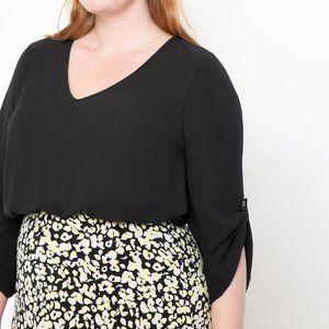 Eloquii V Neck Blouse with Button Sleeve